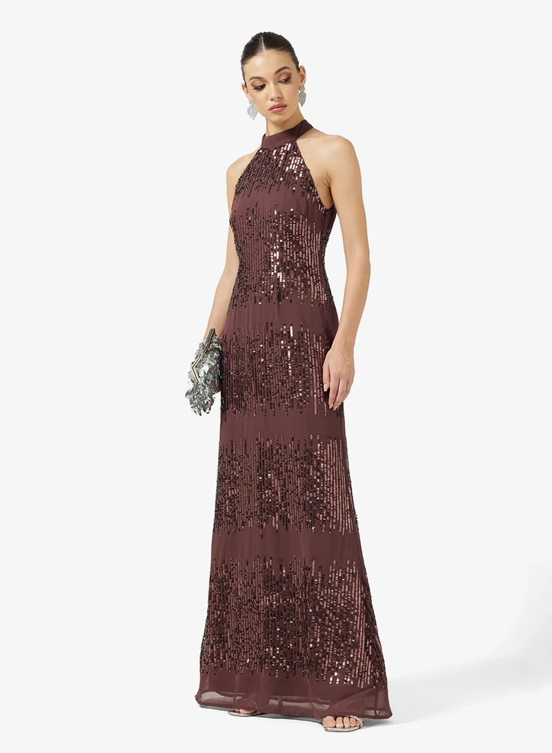 مايا Embellished Halter Neck Maxi Dress