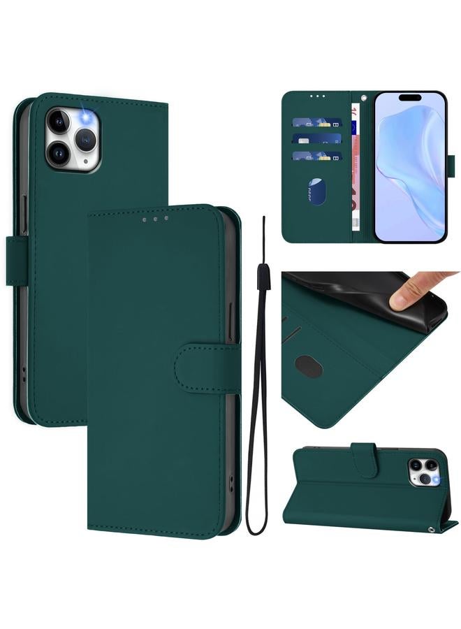 Zaboon Case For iPhone 11 Pro Skin Feel Solid Color Leather Phone Case with Lanyard - Image 1
