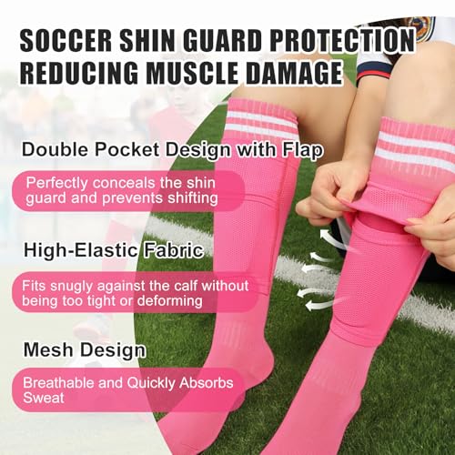 RGJ Soccer Shin Guards for Kids Youth, Toddler Shin Pads with Sleeves and Long Soccer Socks for Age 2-12 Boys & Girls Toddler Children Teenagers, Protective Lightweight Soccer Equipment (Pink-M) - Image 4
