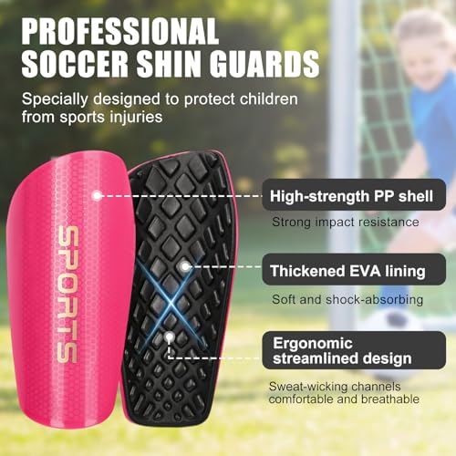 RGJ Soccer Shin Guards for Kids Youth, Toddler Shin Pads with Sleeves and Long Soccer Socks for Age 2-12 Boys & Girls Toddler Children Teenagers, Protective Lightweight Soccer Equipment (Pink-M) - Image 3