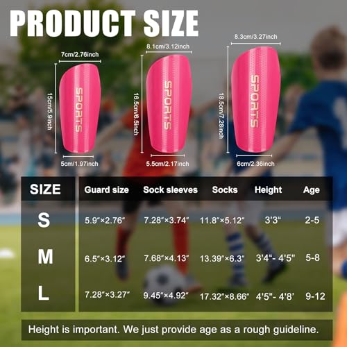 RGJ Soccer Shin Guards for Kids Youth, Toddler Shin Pads with Sleeves and Long Soccer Socks for Age 2-12 Boys & Girls Toddler Children Teenagers, Protective Lightweight Soccer Equipment (Pink-M) - Image 2