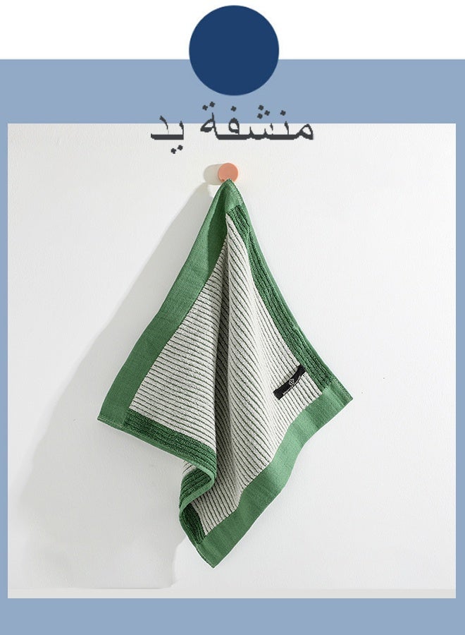 34*34 Cm Green-Bordered Absorbent Pure Cotton Hand Towel - Image 1