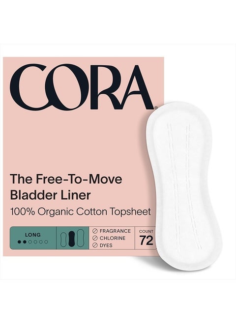 Ultra Thin Organic Bladder Liners | Incontinence & Postpartum Pads for Women | Panty Liners for Bladder Leaks | Breathable Cotton (72 Long Liners)