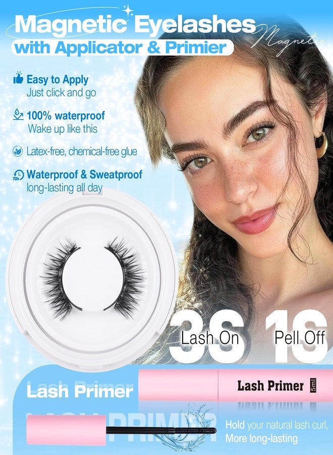 Lanflower Magnetic Eyelashes with Applicator Natural Look Magnetic Lashes with Lash Primer Wispy Magnetic Eyelashes Natural Look Reusable Cat Eye Lashes with Magnets No Need Glue - Image 2