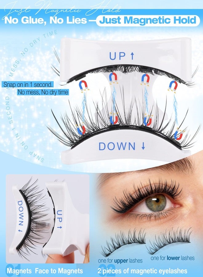 Lanflower Magnetic Eyelashes with Applicator Natural Look Magnetic Lashes with Lash Primer Wispy Magnetic Eyelashes Natural Look Reusable Cat Eye Lashes with Magnets No Need Glue - Image 4