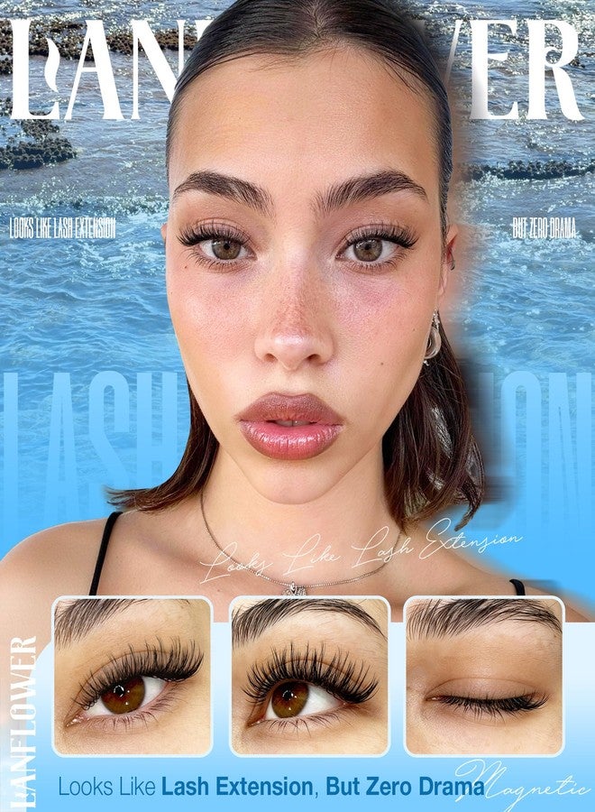 Lanflower Magnetic Eyelashes with Applicator Natural Look Magnetic Lashes with Lash Primer Wispy Magnetic Eyelashes Natural Look Reusable Cat Eye Lashes with Magnets No Need Glue - Image 3