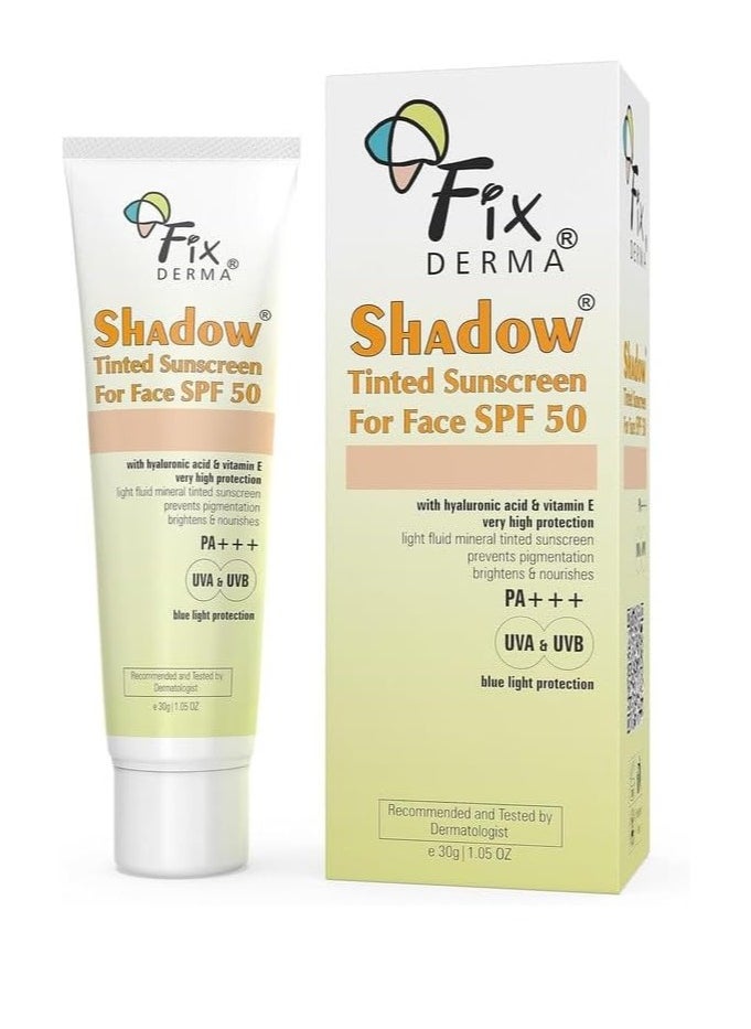 Fixderma Shadow Tinted Sunscreen SPF 50 PA+++ | Sunscreen with Vitamin E | UVA & UVB Protection | For All Skin Types - 30gm