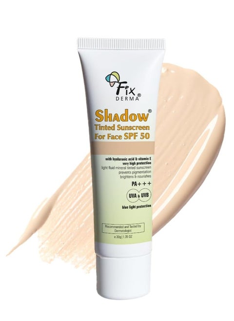 Fixderma Shadow Tinted Sunscreen SPF 50 PA+++ | Sunscreen with Vitamin E | UVA & UVB Protection | For All Skin Types - 30gm