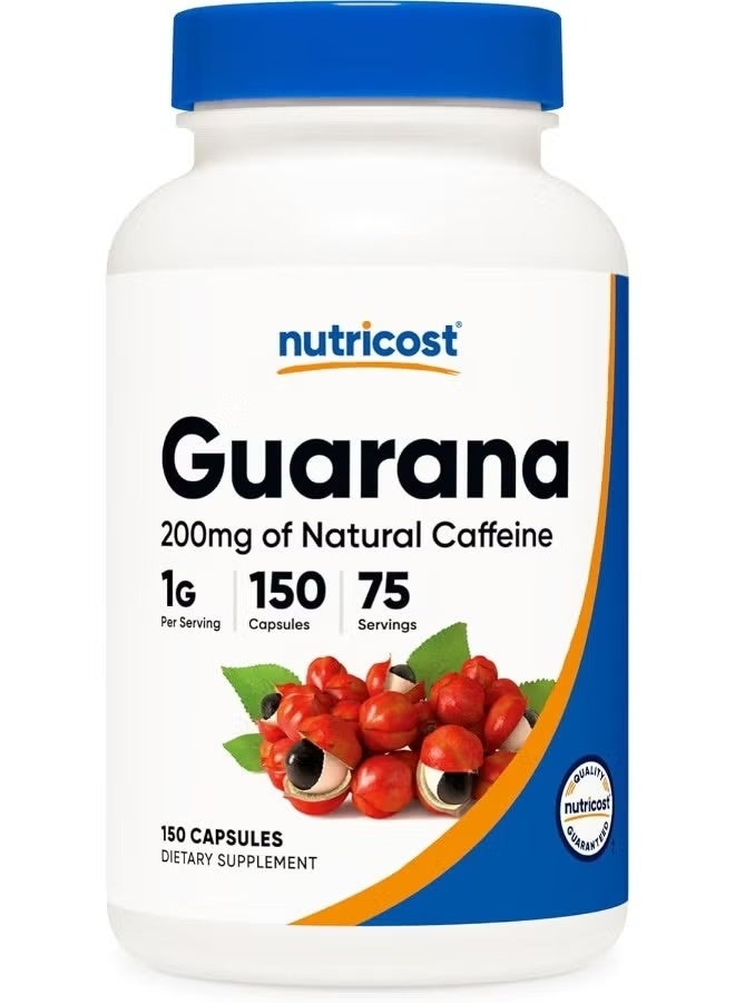 Nutricost Guarana 1000mg, 200mg Natural Caffeine, 150 Vegetarian Capsules – Energy & Focus Support Supplement - Image 1