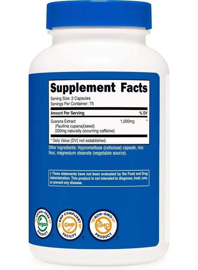Nutricost Guarana 1000mg, 200mg Natural Caffeine, 150 Vegetarian Capsules – Energy & Focus Support Supplement - Image 5