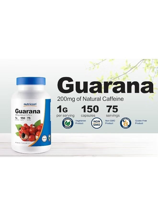 Nutricost Guarana 1000mg, 200mg Natural Caffeine, 150 Vegetarian Capsules – Energy & Focus Support Supplement - Image 2