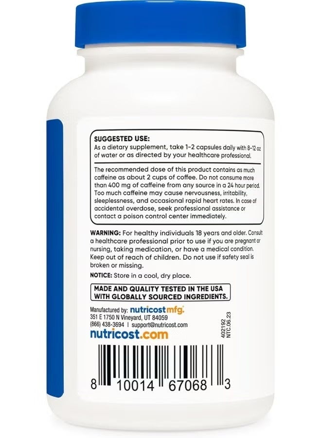 Nutricost Guarana 1000mg, 200mg Natural Caffeine, 150 Vegetarian Capsules – Energy & Focus Support Supplement - Image 3