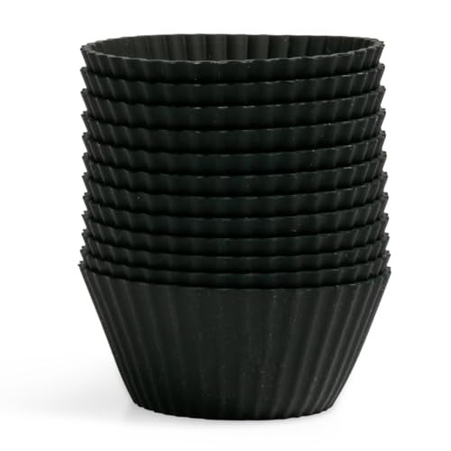 The Silicone Kitchen Reusable Silicone Baking Cups, Non-Toxic, BPA Free, Dishwasher Safe, Regular, Matte Black, 12 Pack - Image 1
