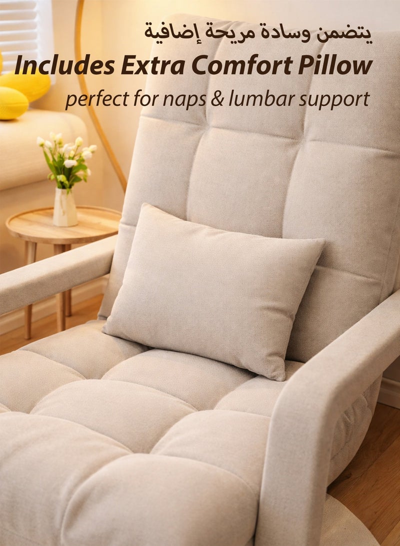 Toshionics Adjustable Floor Chair with Back Support and Armrests – 6-Position Folding Lazy Sofa Recliner with Pillow, Ergonomic Meditation and Gaming Chair, Padded Floor Seating Couch (Beige, 150kg Capacity) - Image 5