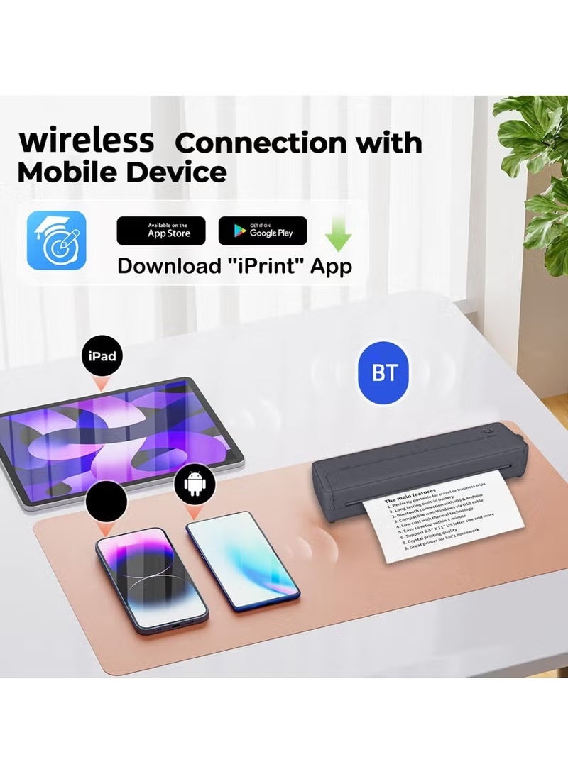 ZONBON X8 Portable Thermal Printer, Supports A4 Thermal Paper, 200DPI Inkless Mobile Travel Printers for Car School Office, Mini Bluetooth Printer for Android for iOS Phone - Image 3