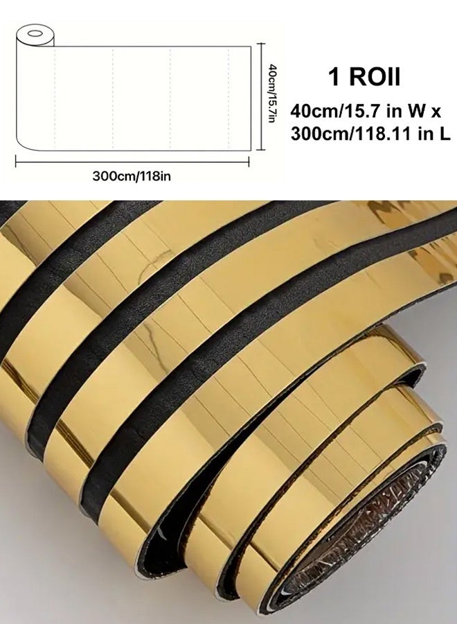 NOAEOU 3D wallpaper self-adhesive - metal grille thickened foam self-adhesive wallboard -300cm x 40cm decorative wall cloth, suitable for home decoration, living room, bedroom (Golden) - Image 2