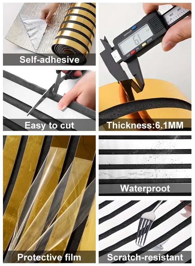 NOAEOU 3D wallpaper self-adhesive - metal grille thickened foam self-adhesive wallboard -300cm x 40cm decorative wall cloth, suitable for home decoration, living room, bedroom (Golden) - Image 4