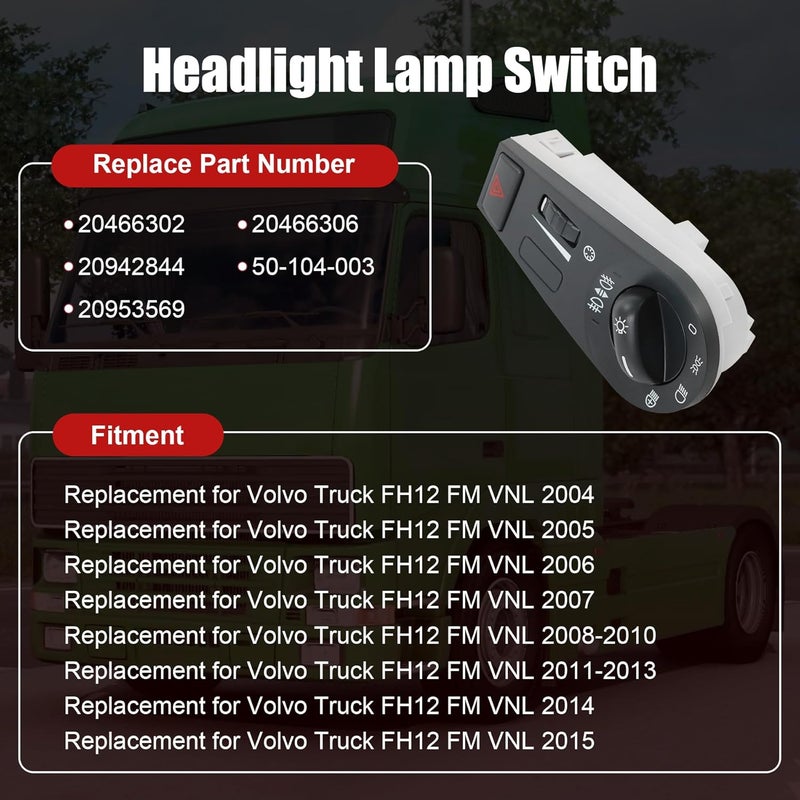 JDMSPEED New Head Light Headlight Lamp Switch Front 20942844 Replacement for Volvo Truck FH12 FM VNL - Image 2