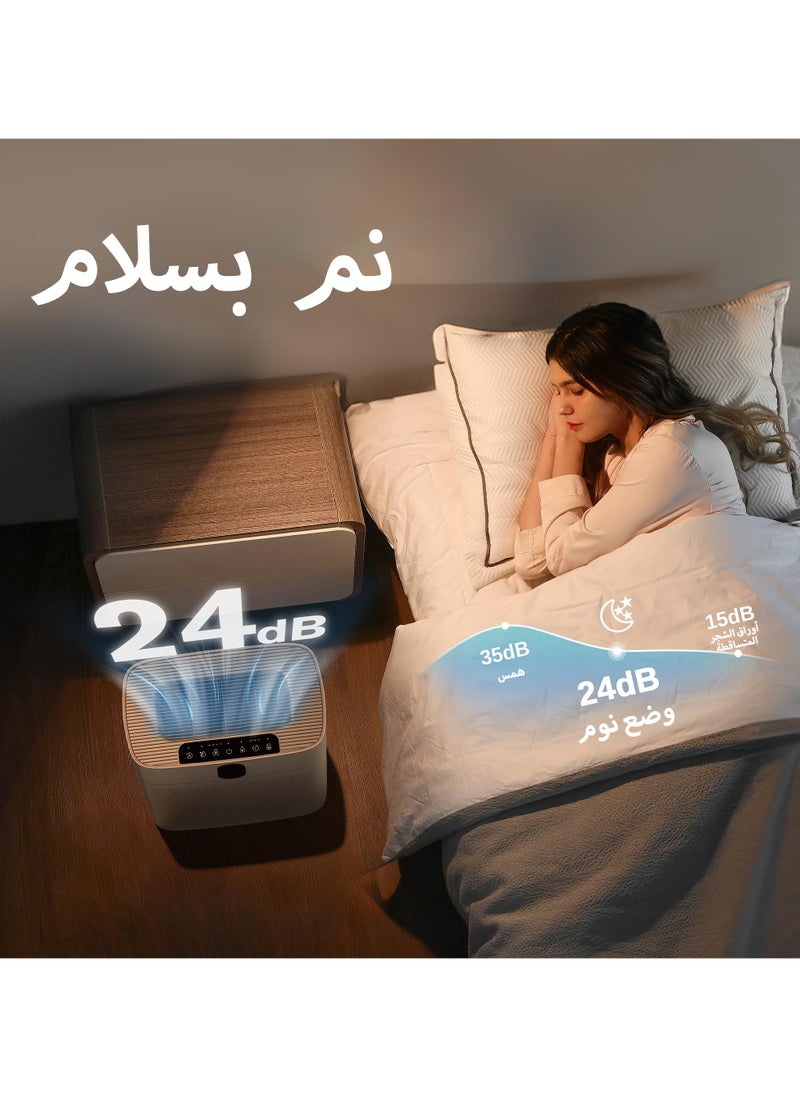 إبسون - منقي هواء منزلي لغرف كبيرة حتى ١٠٠ متر مربع، مزود بشاشة PM 2.5 ومستشعر جودة الهواء، وفلتر HEPA يزيل 99.97% من شعر الحيوانات، بتصميم مدخل هواء مزدوج. - Image 1