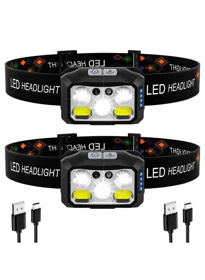 QLIGHT (2PACK) Rechargeable LED Headlamps , 800 Lumens Headlight, IPX4 Waterproof, 6 Modes, Red & White Light — Lightweight Head lamp, Adjustable Headlamp for Camping, Hiking, Running, Fishing & Repairs - Image 1