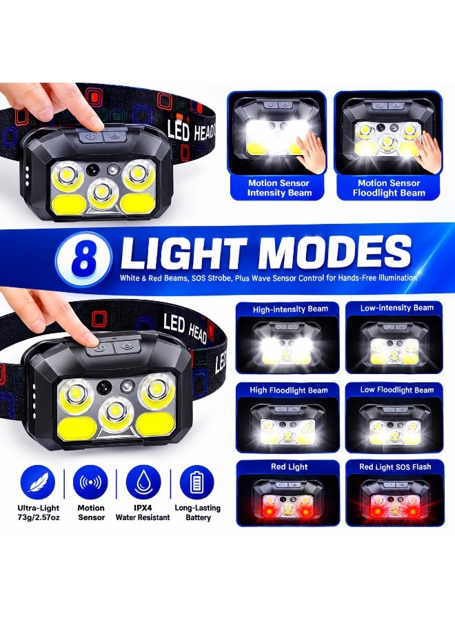 QLIGHT (2PACK) Rechargeable LED Headlamps , 800 Lumens Headlight, IPX4 Waterproof, 6 Modes, Red & White Light — Lightweight Head lamp, Adjustable Headlamp for Camping, Hiking, Running, Fishing & Repairs - Image 2