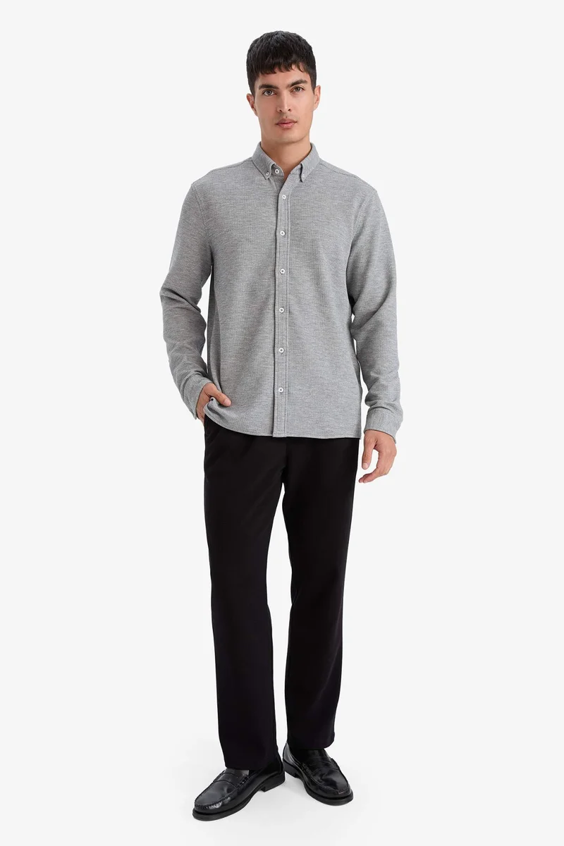 DeFacto Regular Fit Polo Collar Long Sleeve Shirt