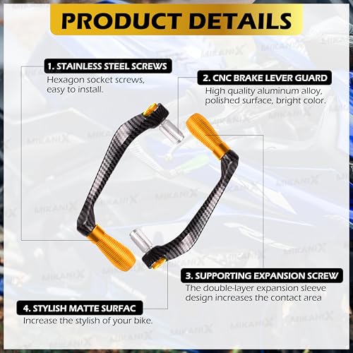 OBEROI'S TRADERS Carbon Finish CNC Aluminum Universal Motorcycle Lever Guard | Handle Bar End Brake Clutch Lever Protective Guards | Hand Guards for All Bikes (Golden) - Image 2