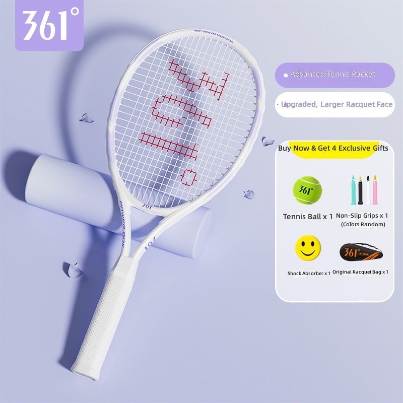 361° Authentic Tennis Racket Set for Beginners - Lightweight & Durable - Single - Taro Purple [4-Piece Training Gift Set]