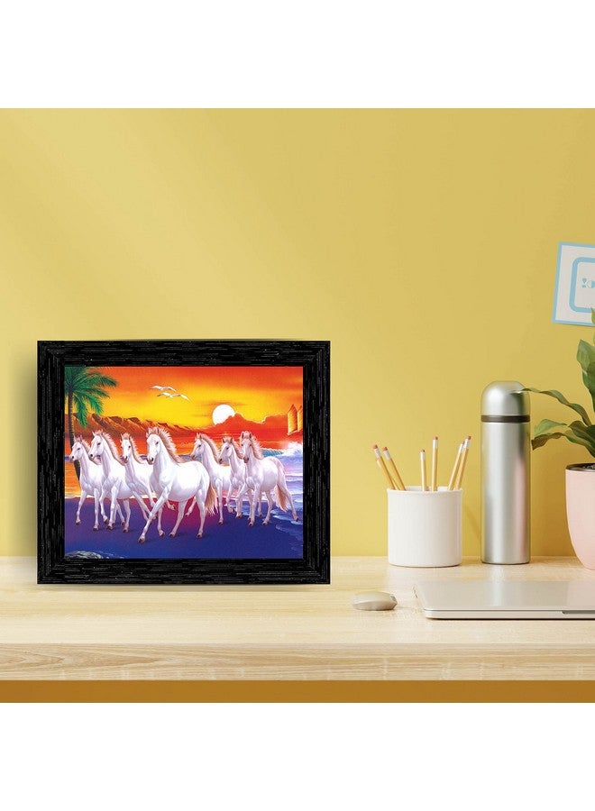 Indianara Indianara Vastu Lucky Seven Running Horses with Rising Sun Framed wall Painting with Table Top 2205TTBK (8 ix 6 inch) -WITH FRAME & GLASS - Image 2