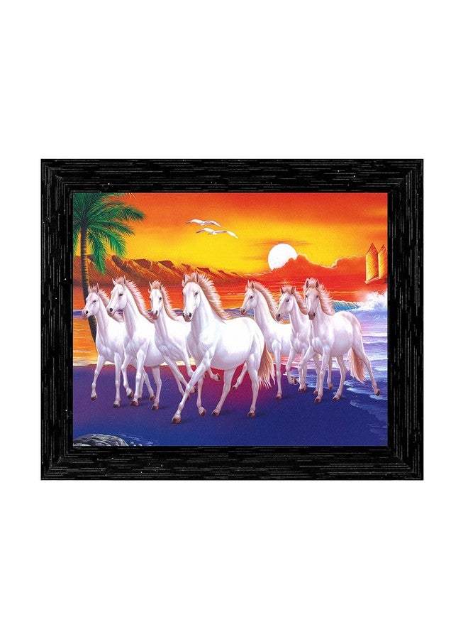 Indianara Indianara Vastu Lucky Seven Running Horses with Rising Sun Framed wall Painting with Table Top 2205TTBK (8 ix 6 inch) -WITH FRAME & GLASS - Image 1