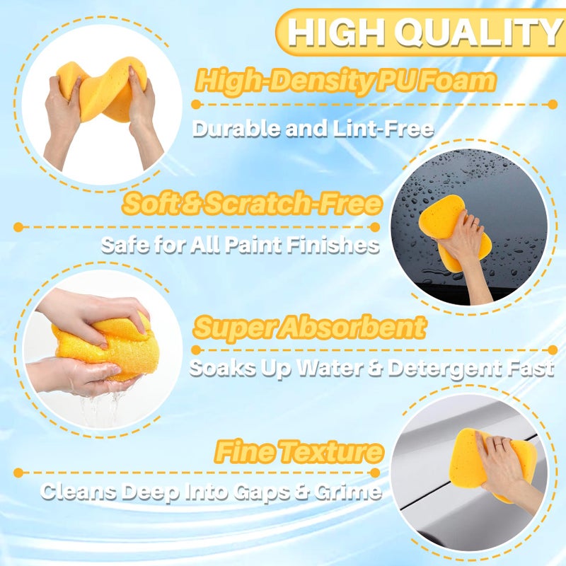 RAINFLOW 4PCS إسفنجة غسيل سيارات كبيرة – إسفنجات لتنظيف الفخار عالي الكثافة السميك الإضافي، خالية من الخدوش، فائقة الامتصاص، قابلة لإعادة الاستخدام لتفاصيل السيارات، التلميع والتنظيف - Image 3