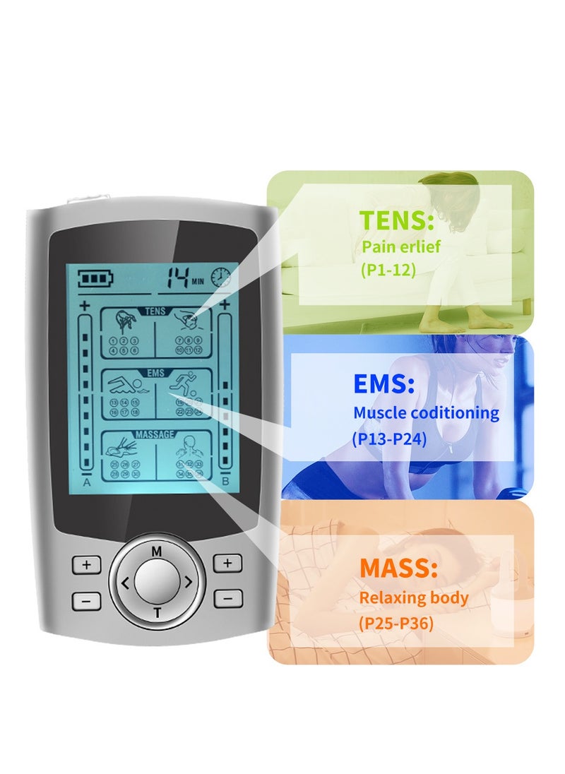 Arabest 36 Modes Rechargeable TENS EMS Muscle Stimulator for Pain Relief with 1 Pads, ABS Pads Holder, USB Cable, and Storage Bag  - Image 3