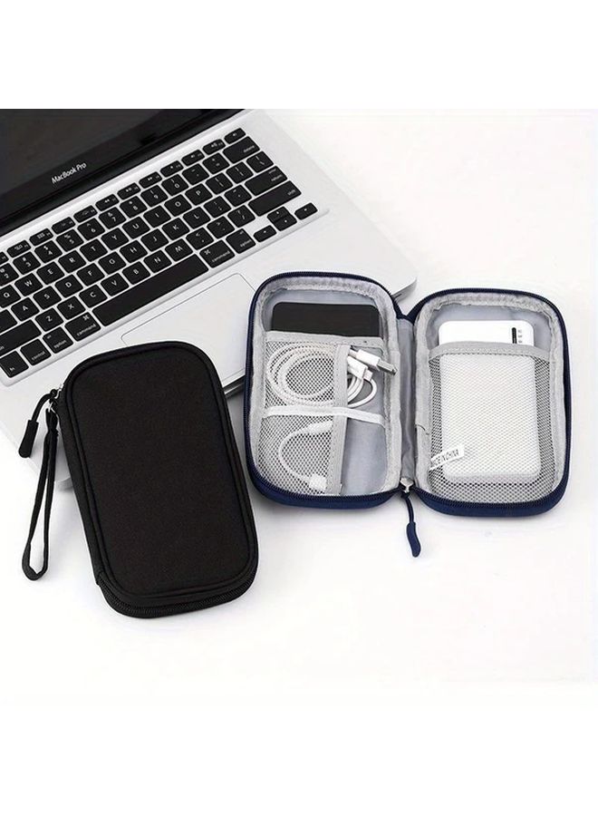 Black Electronics Organizer Travel Case With Charger Cable Compartments Durable Waterproof Polyester - Image 2