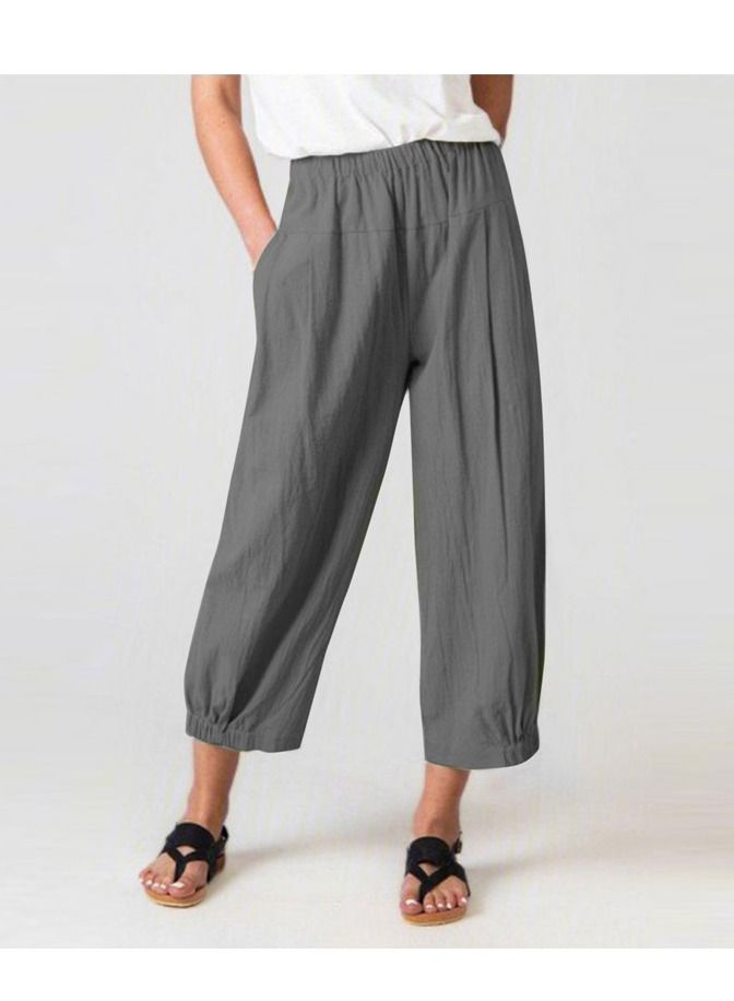 Loquat Loose Type Casual Haren Pants High Waist Cotton Nine Points Wide Leg Women's Pants 