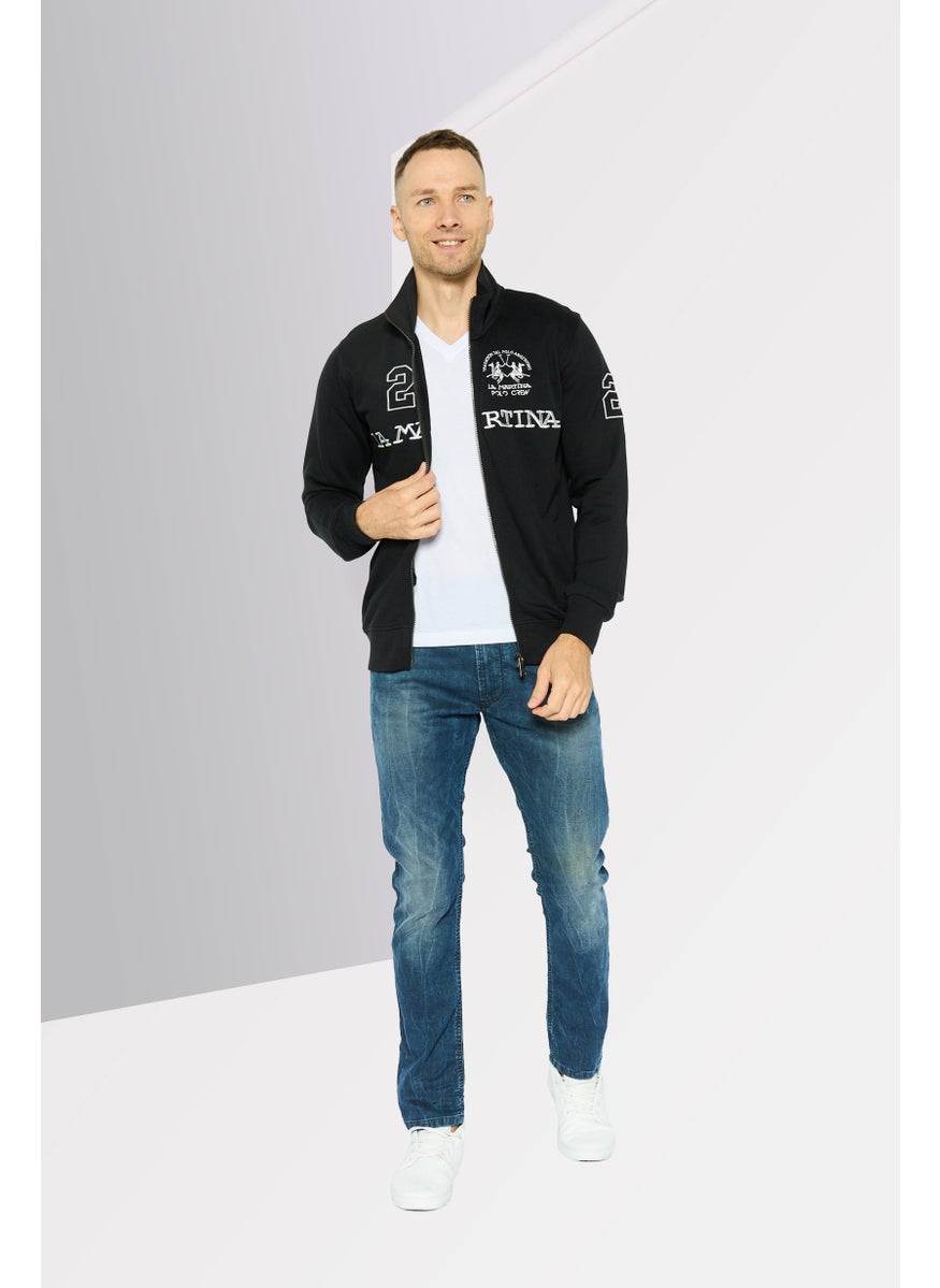 La Martina Men Mock Neck Brand Logo Long Sleeve Sweatshirt, Black  - Image 2