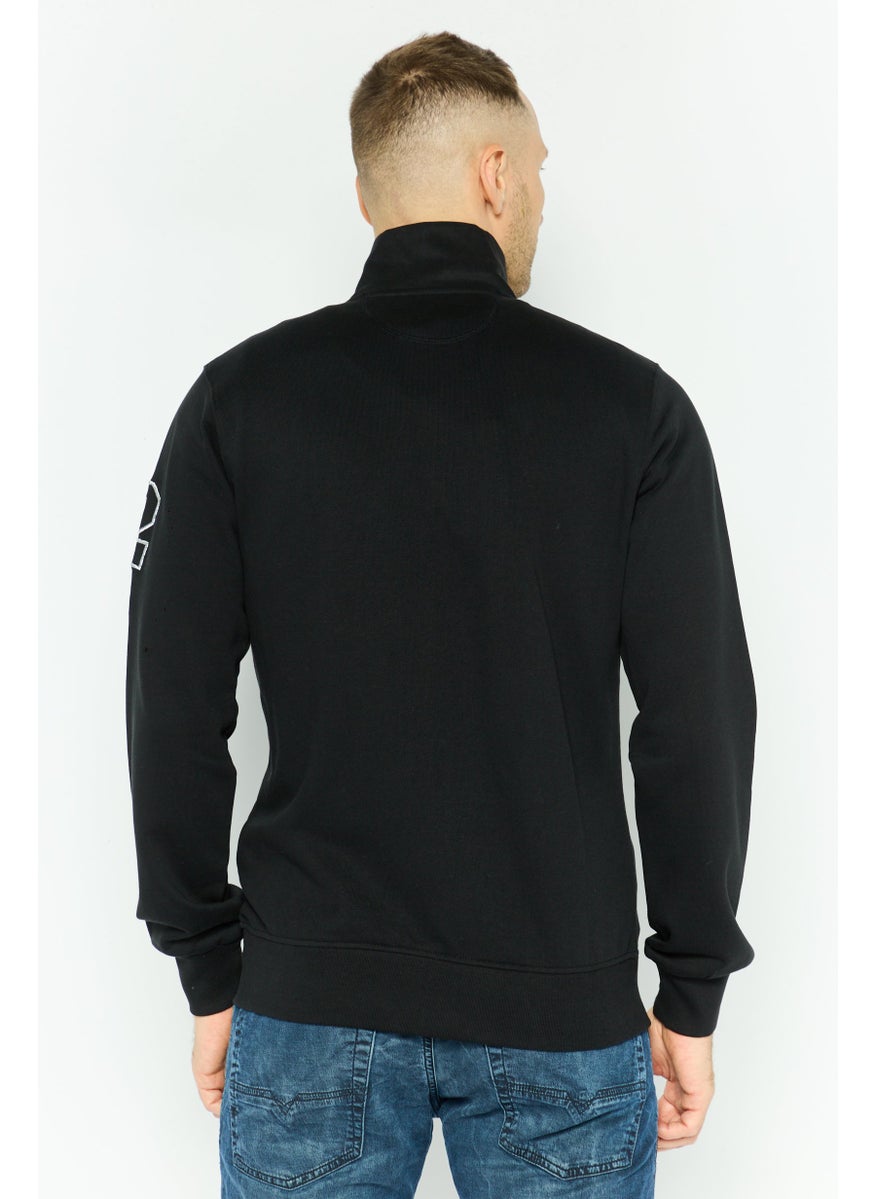 La Martina Men Mock Neck Brand Logo Long Sleeve Sweatshirt, Black  - Image 4
