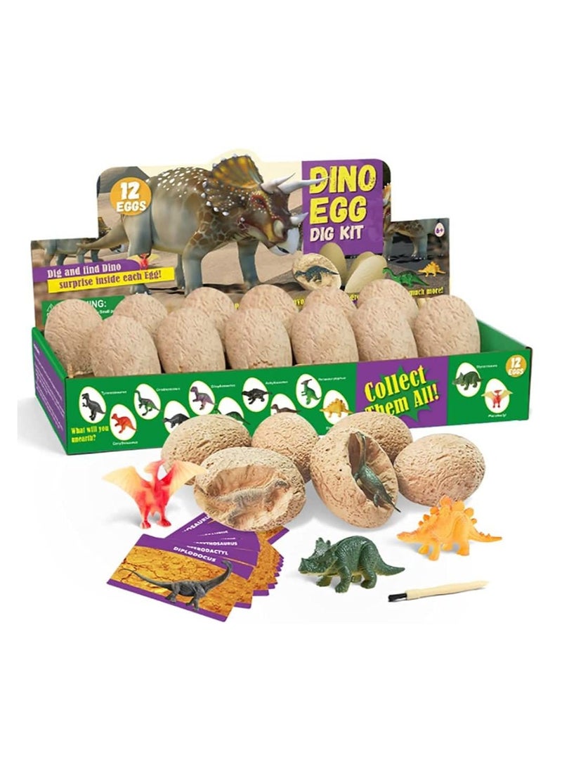 Excefore Archaeological excavation toys 12 Different Fossil/Eggs with Excavation Kits， Educational Science Gifts for Kids Party Archaeology Paleontology Toy (Dinosaur Eggs)  - Image 1