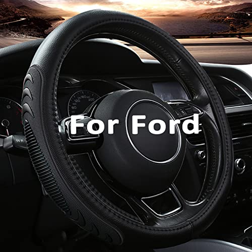 Yangday Leather Steering Wheel Cover for Ford F150 F250 F350, 15.5-16 inches Car Steering Wheel Cover with Anti-Slip Massage Particle (Black) - Image 1