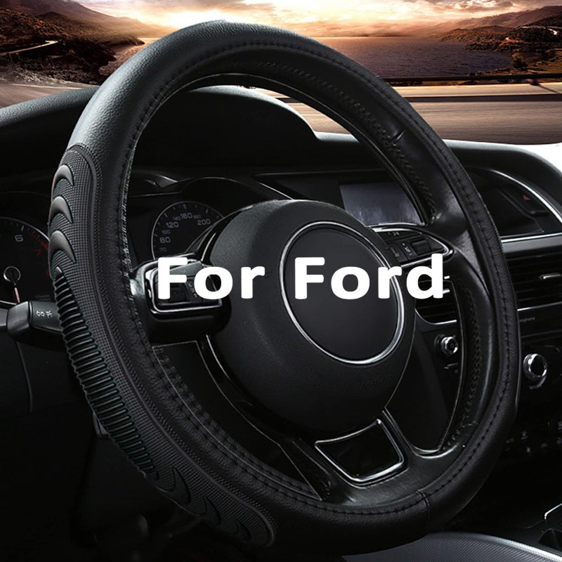 Yangday Leather Steering Wheel Cover for Ford F150 F250 F350, 15.5-16 inches Car Steering Wheel Cover with Anti-Slip Massage Particle (Black) - Image 3