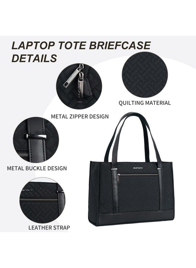 EMPSIGN Laptop Tote bag for women 16 Inch, Stylish Computer Tote Bag for Work, Large Capacity Quilted Shoulder Laptop Bag, Waterproof Women Business Office Bag, Quilted Black, Quilted Black - Image 4