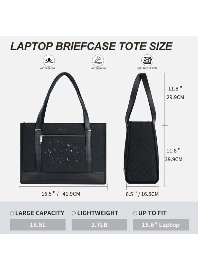 EMPSIGN Laptop Tote bag for women 16 Inch, Stylish Computer Tote Bag for Work, Large Capacity Quilted Shoulder Laptop Bag, Waterproof Women Business Office Bag, Quilted Black, Quilted Black - Image 2