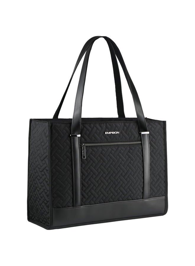 EMPSIGN Laptop Tote bag for women 16 Inch, Stylish Computer Tote Bag for Work, Large Capacity Quilted Shoulder Laptop Bag, Waterproof Women Business Office Bag, Quilted Black, Quilted Black - Image 1