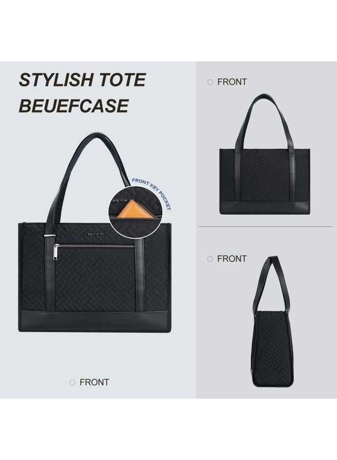 EMPSIGN Laptop Tote bag for women 16 Inch, Stylish Computer Tote Bag for Work, Large Capacity Quilted Shoulder Laptop Bag, Waterproof Women Business Office Bag, Quilted Black, Quilted Black - Image 5