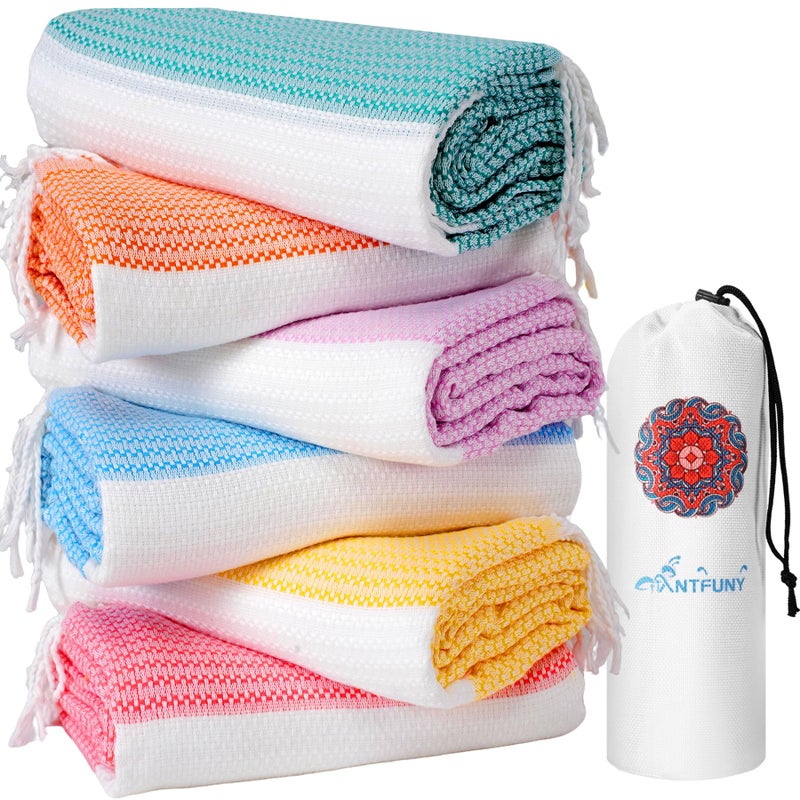 Antfuny 6 Packs Turkish Beach Towels Oversized Swim Towel Set Bulk Quick Dry Bath Pool SandFree Extra Large Xl Big Blanket Adult Travel Essentials Cruise Accessories Must Have Clearance Vacation Stuff - Image 2