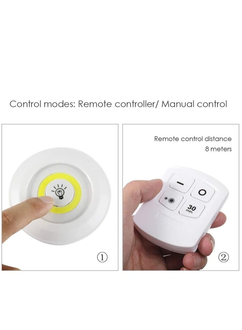 4.5v 1W COB LED Puck Light 3 Pack with Remote Controller Brightness Adjustable Wireless Dimmable Touch Sensor Control Night Lamp Under Cabinet Lighting Battery Powered Operated for Cabinet - Image 5