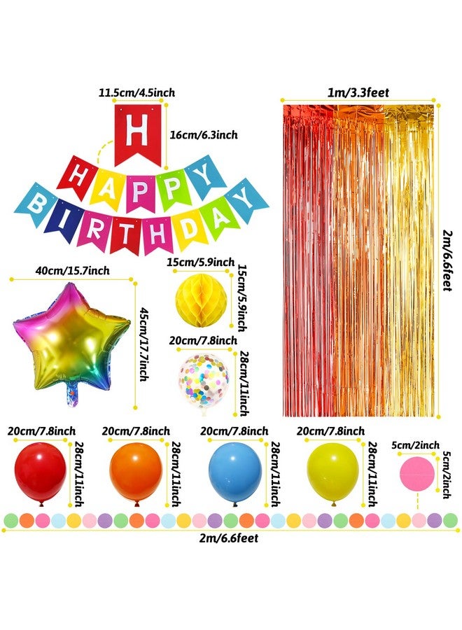 ZERODECO ZERODECO Rainbow Birthday Decorations, Multicoloured Fringe Backdrop Happy Birthday Banner Honeycomb Balls Pompoms Foil Balloons for Kid Baby Boy Girl Colorful Birthday Party Decorations  - Image 4