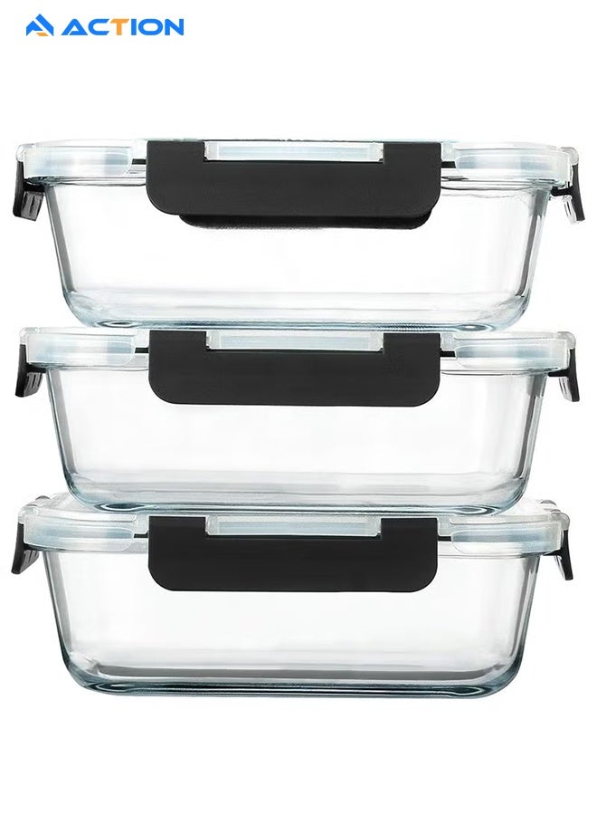 ACTION 3-Pack, Glass Meal Prep Containers, Glass Food Storage Containers With Lids, Lunch Containers, Microwave, Oven, Freezer And Dishwasher - Image 1