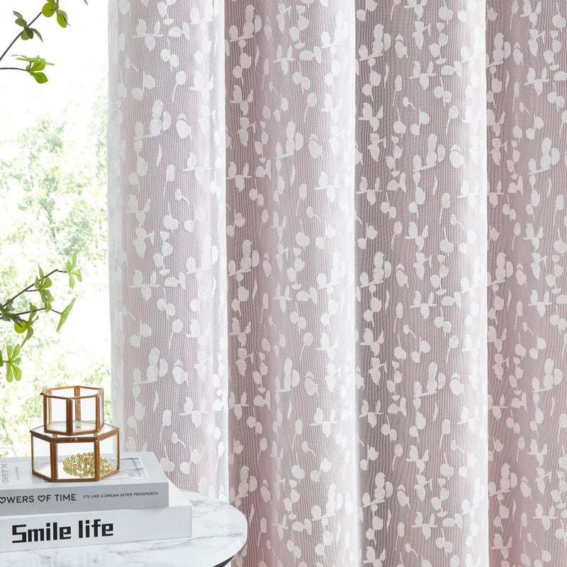 Jubilantex Pink Mix Matched Curtain Set Leaf Sheer Lace Panel & Solid Blackout Curtains for Nursery Room Darkening Window Treatment Set for Bedroom Girl's Room Grommet Top Design, 52" W x 95" L,Pink & White - Image 3