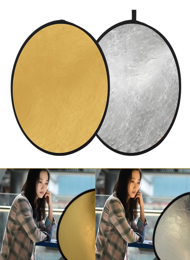 ANDOER 24" 60cm Portable Collapsible Disc Light Reflector Photography Reflector Gold and Silver 2-in-1 for Portrait Photography Live Streaming  - Image 2