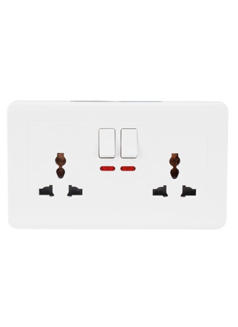 Universal Double Socket with 2 Switch- EPSEL1505 with Indicator Lights, Stylish and Simple Design, Perfect for Home, Bedroom, Office, etc.White